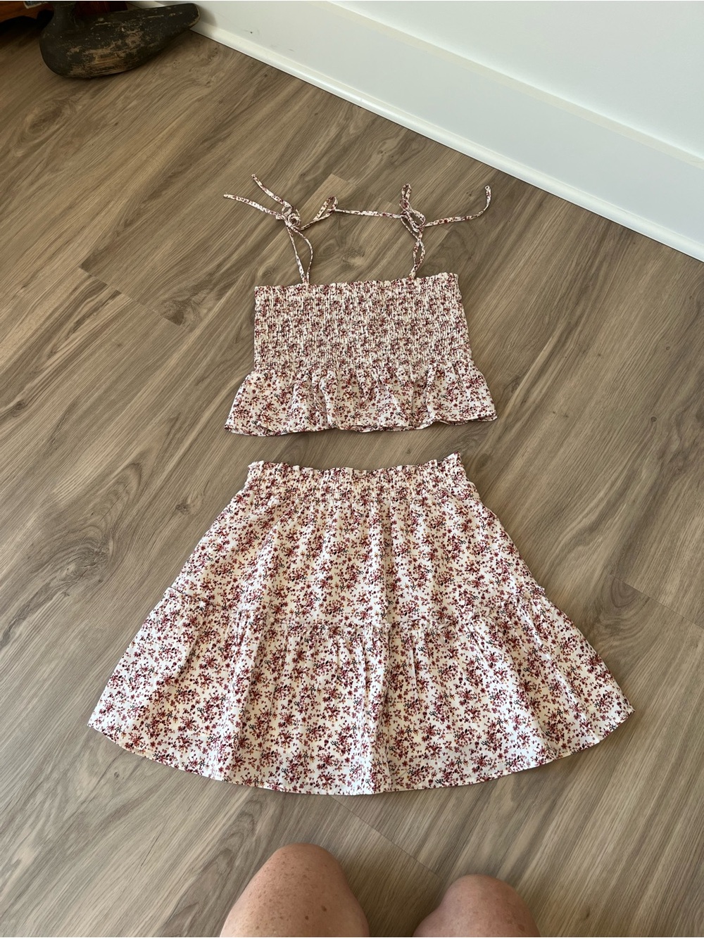 Paper Crane Ivory Crop Top with Rose and Mustard Floral Print